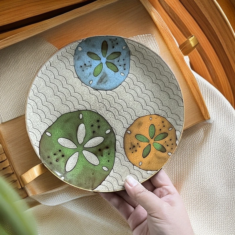 荷塘月色陶瓷盘子家用创意手绘圆形釉下彩可爱辣1563复古菜盘摆盘