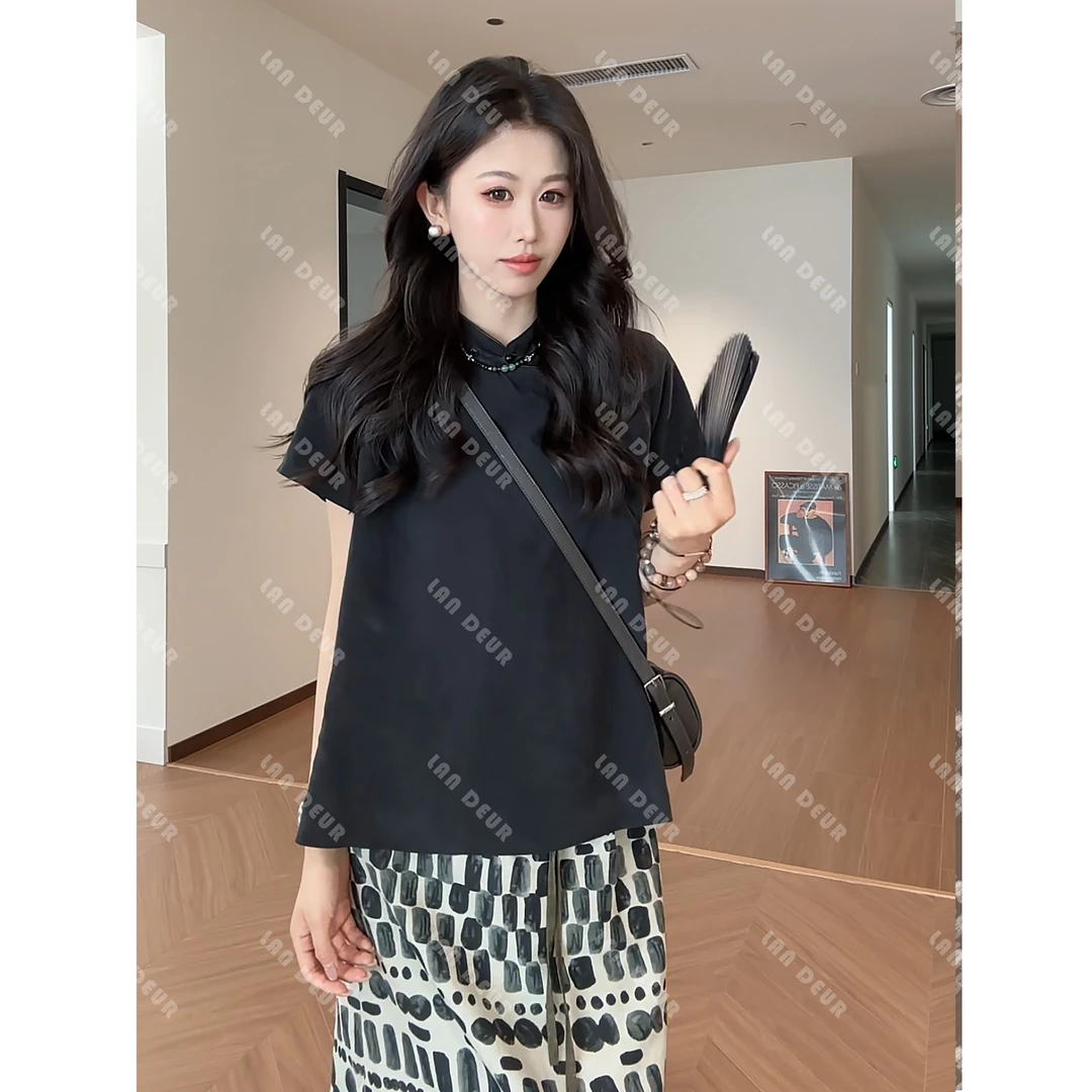 JIUJIU【文静初恋】新中式莱赛尔短款气质盘扣设计感薄款透气衬衫女