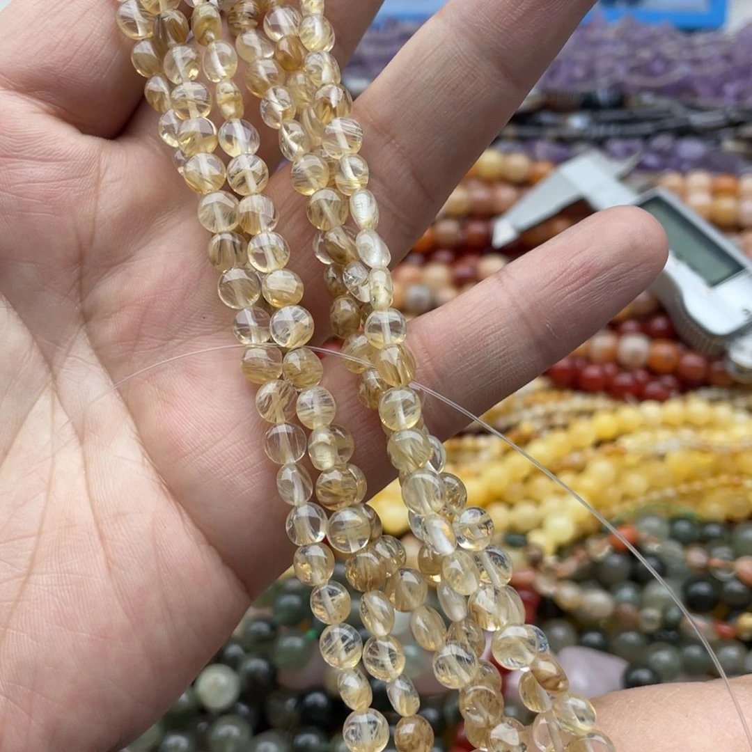 玛瑙/玉髓珠宝半成品未镶嵌打包三条6mm黄兔毛圆饼