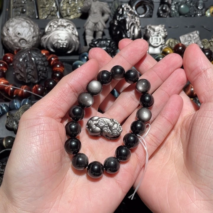 黑曜岩手串未镶嵌和***远