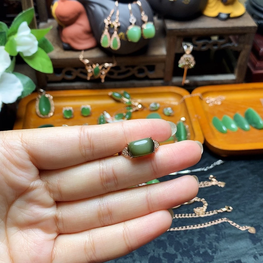 和田玉（碧玉）戒指银S925镶嵌