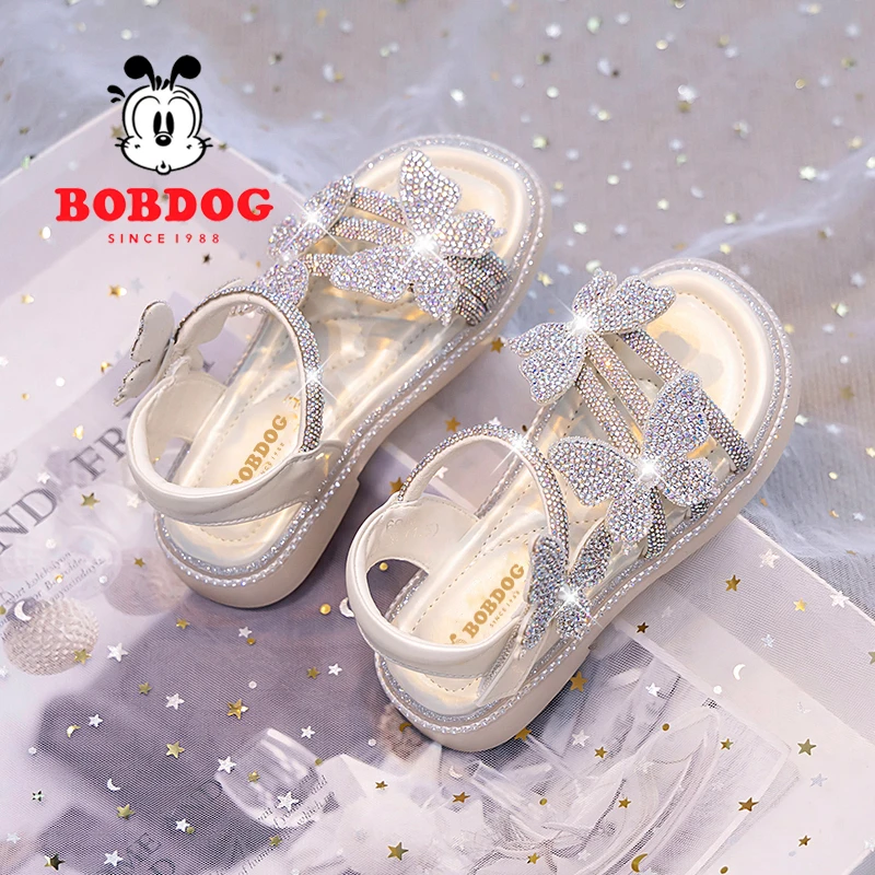 巴布豆女童凉鞋夏季2025新款儿童公主鞋小女孩水晶鞋女宝鞋子夏款