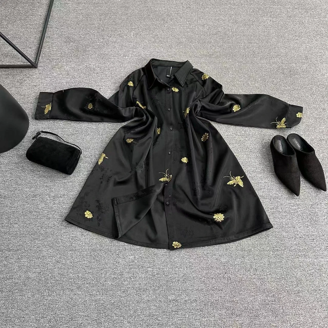 瑶睿安No退No换！！慎拍醋酸绣花衬衫老钱风衬衣孤品