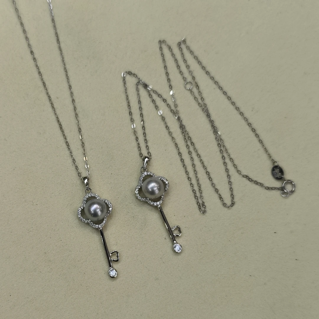 7+海水日本真多麻 钥匙珍珠项链 S925多样性发一件 Q021930