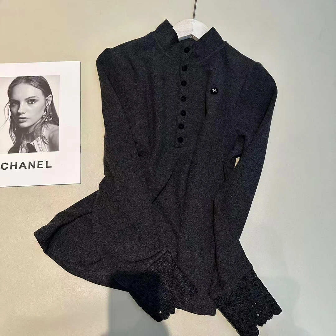 《姚家优麦汇》Y7368冬款T双面绒半高领设计感百搭长袖显瘦上衣款女