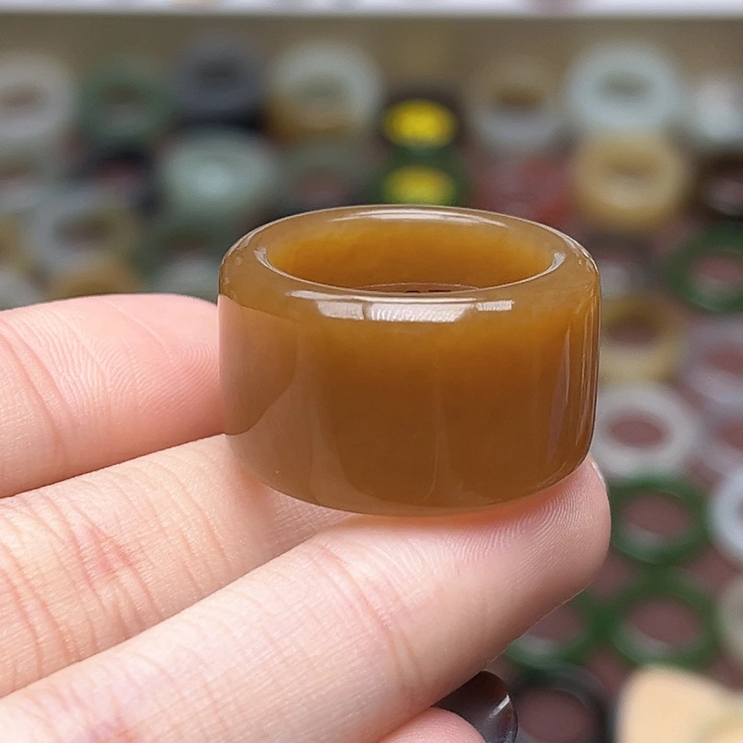 和田玉未镶嵌戒指18.9老红糖新品