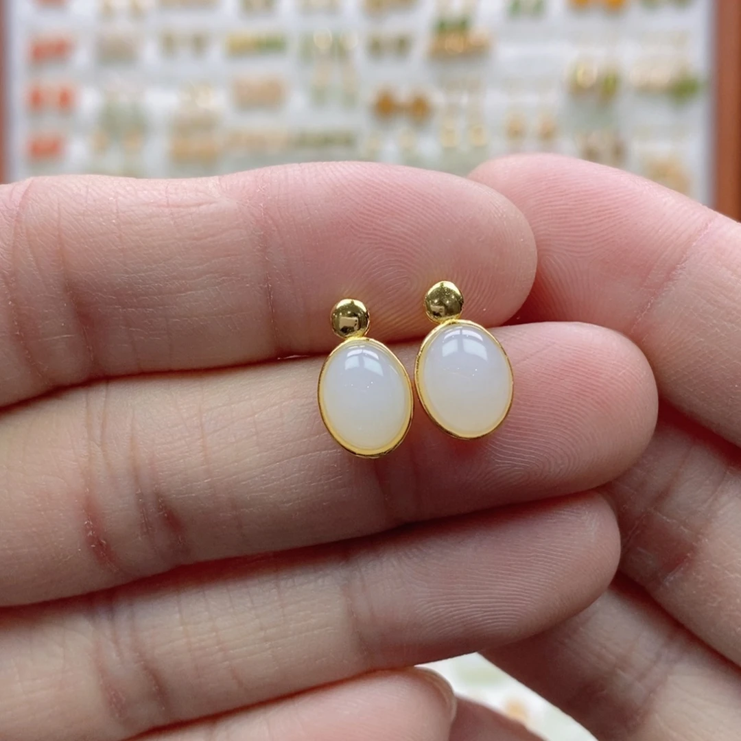 和田玉银S925镶嵌耳饰