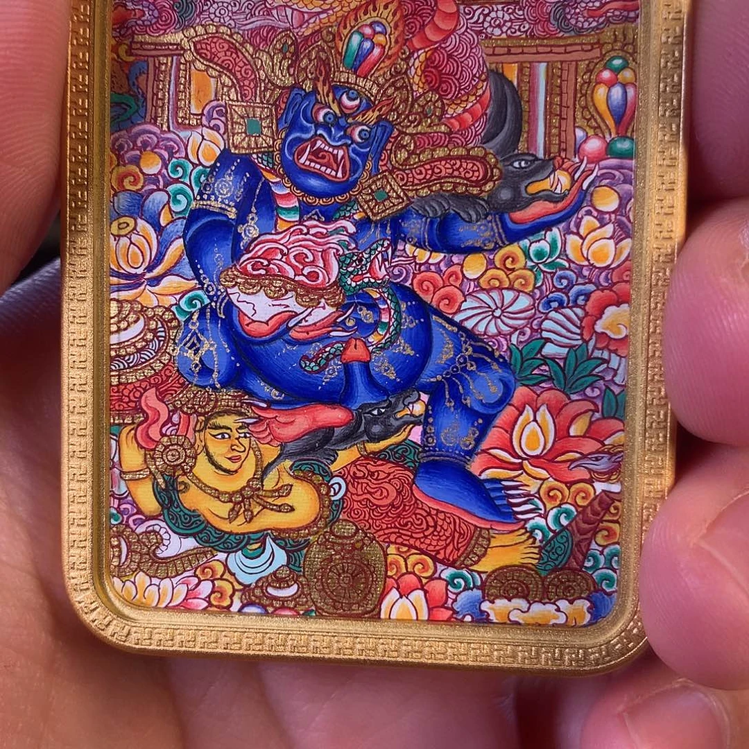 P***n吊坠热贡纯手绘唐卡黑财神