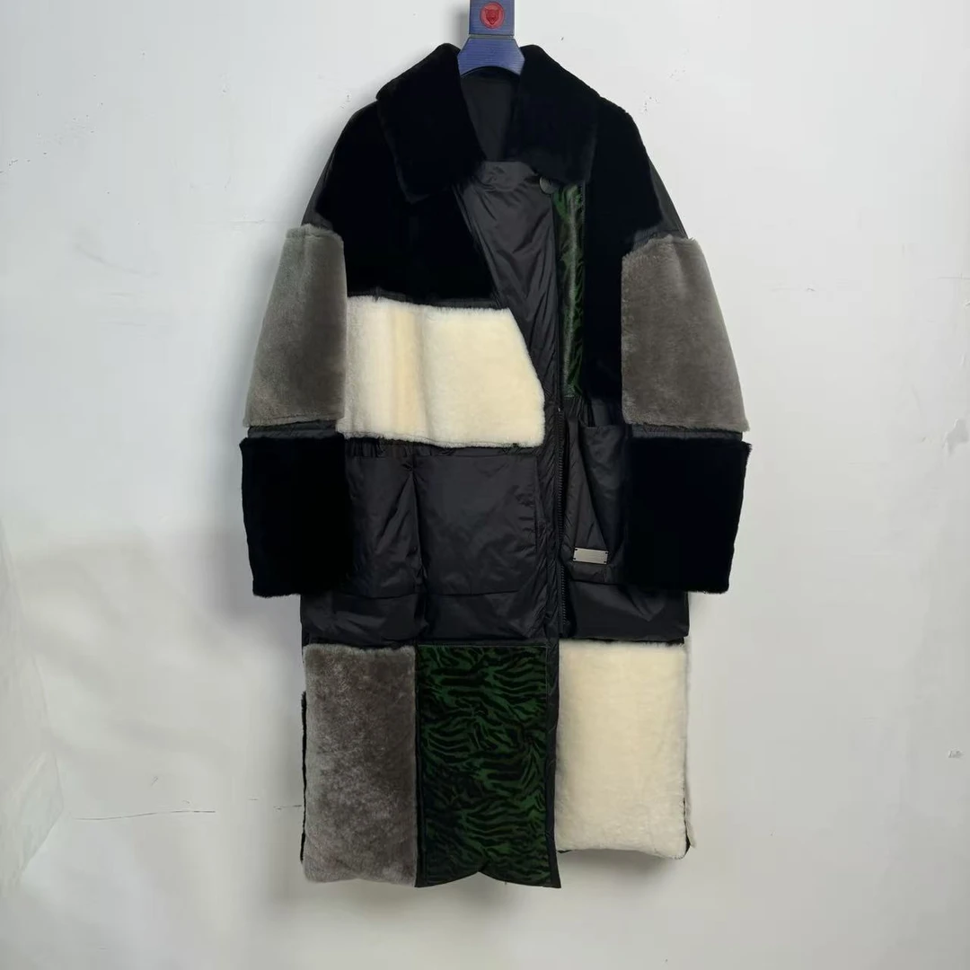 皮毛一体鹅绒女宽松廓形长款大衣