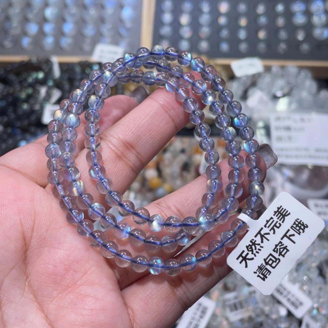 未镶嵌手链长石玻璃体灰月光手链多圈5mm