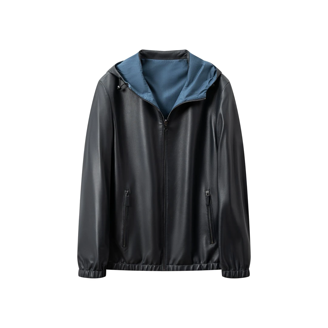 【深秋季新品两面穿真丝羊皮帽衫冬季】男士保暖舒适帽衫外套秋冬