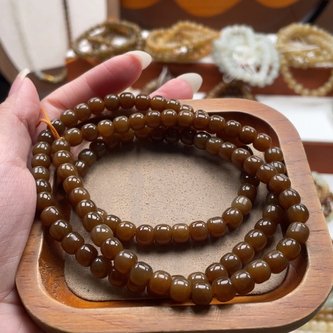 和田玉未镶嵌毛衣链珠串6*7mm