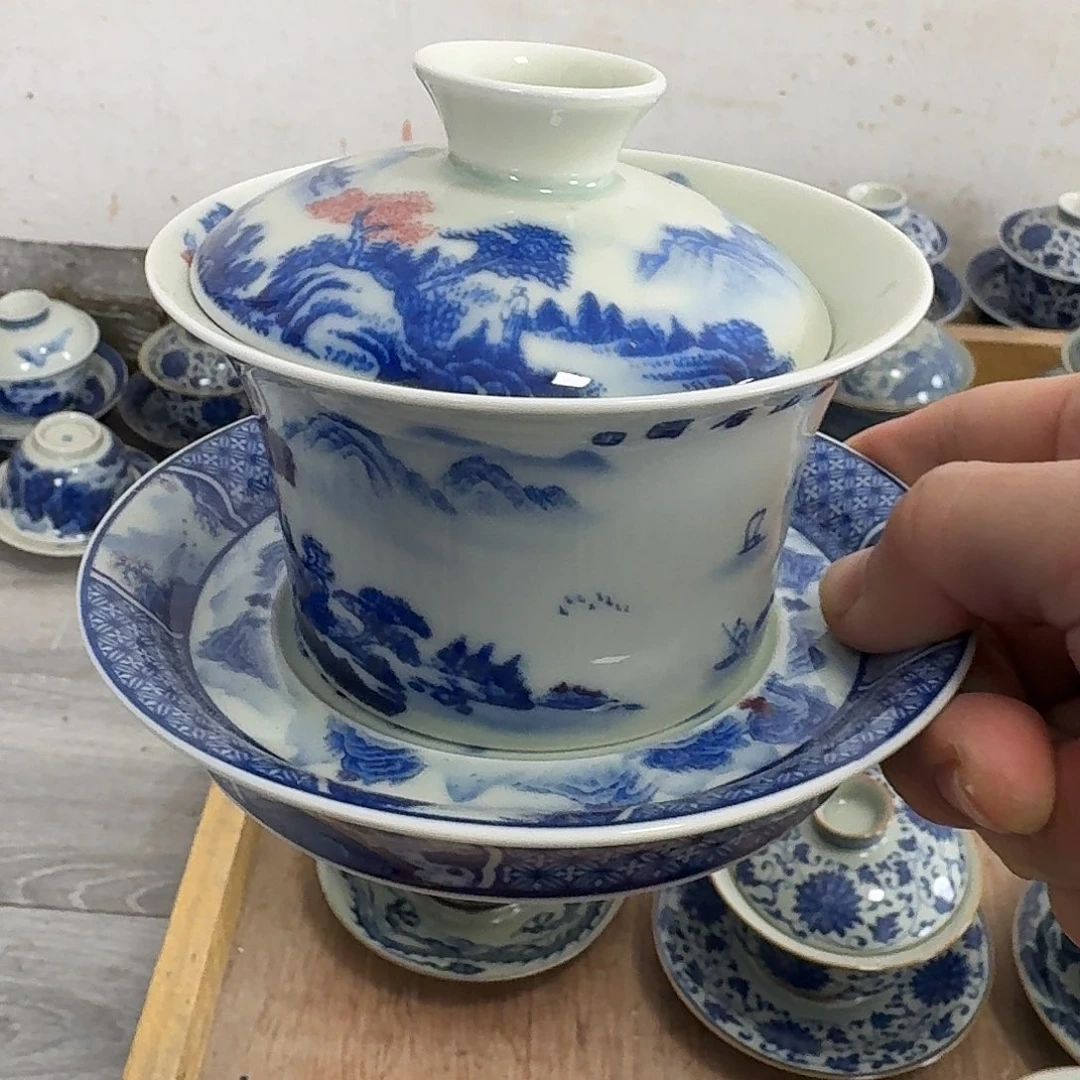 富春山居图马蹄盖碗