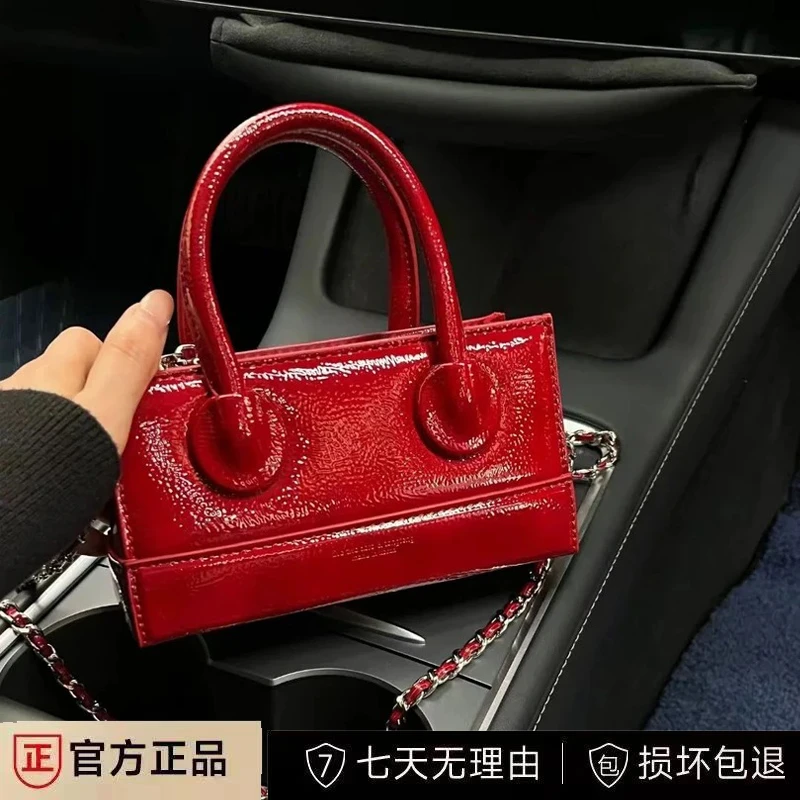 超火高级百搭Christal&Moore正品时尚真皮女士手提小方包包小众