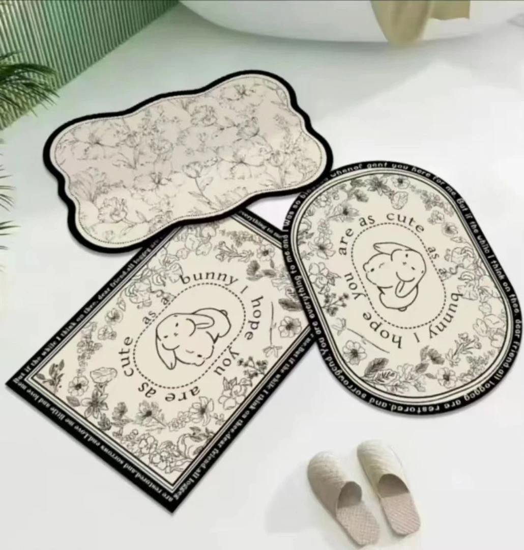 大耳兔40*60CM三件装 防滑橡胶底门口吸水防滑厕所 家用卫生间