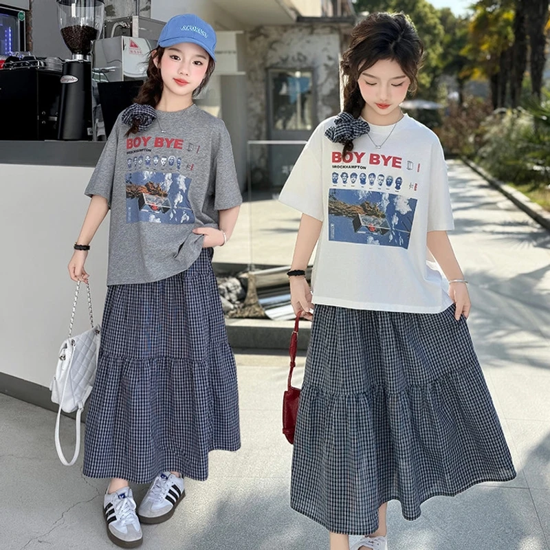 女童夏装2025新款洋气套装大童短袖T恤儿童夏季半身裙子潮酷穿搭
