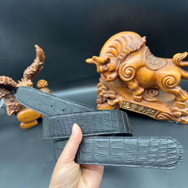 鳄鱼纹拼鸵鸟纹腰带双面货号5403