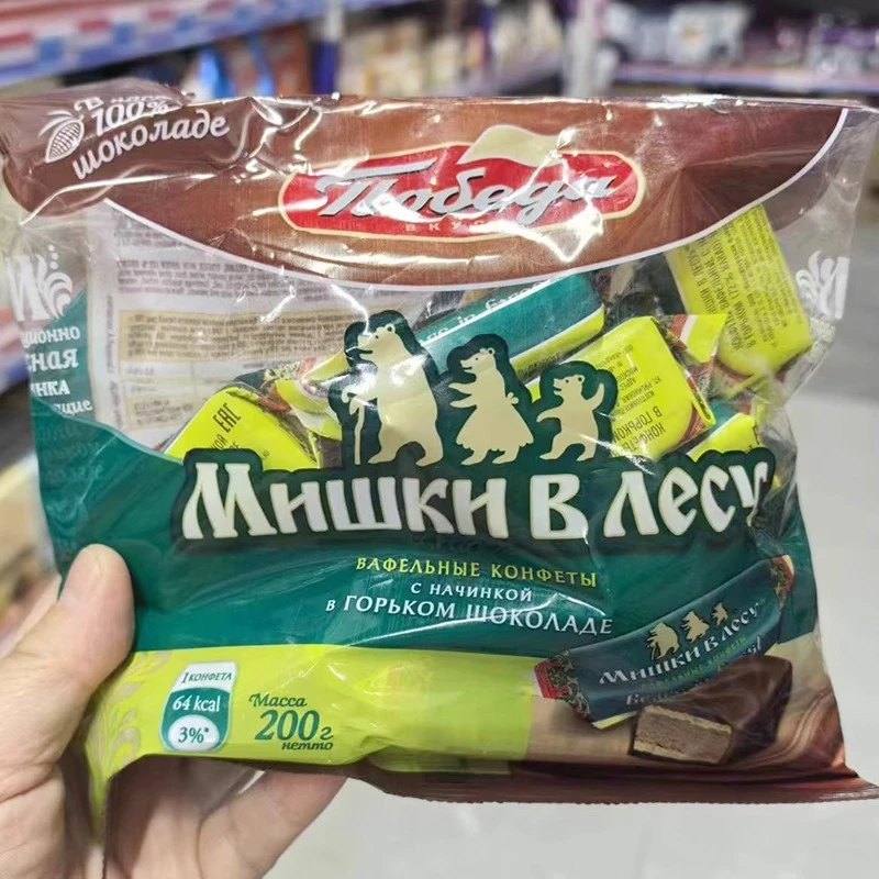 俄罗斯进口胜利牌米莎系列72%可可黑巧克力涂层奶油夹心威化饼干