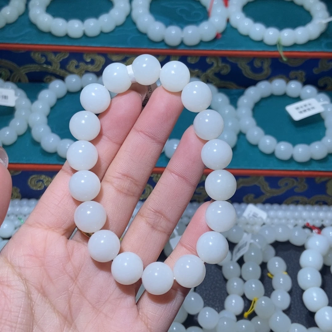 和田玉未镶嵌手串卡12圆珠