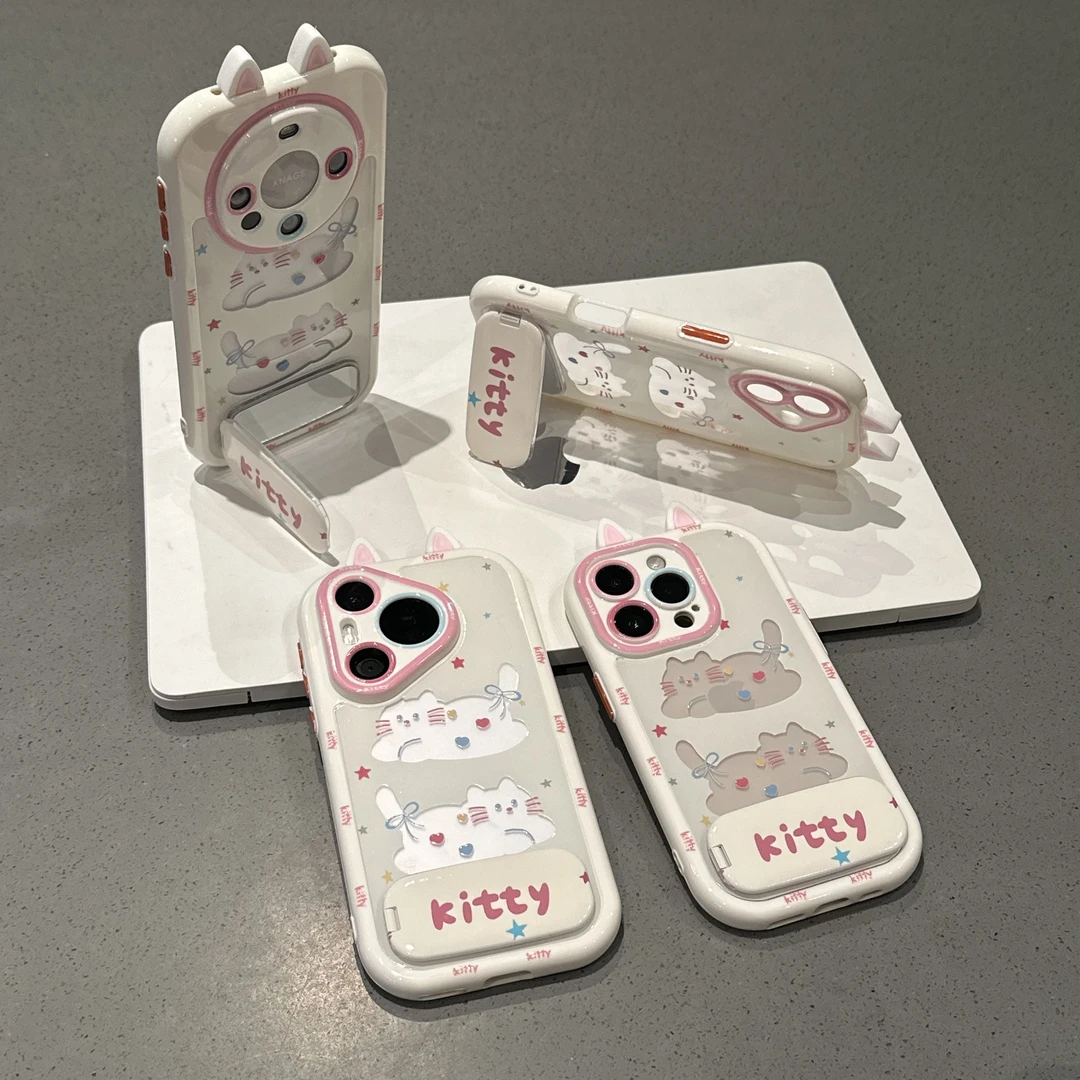 欧克里里镂空小猫kt支架适用苹果16promax手机壳华为vivo小米oppo