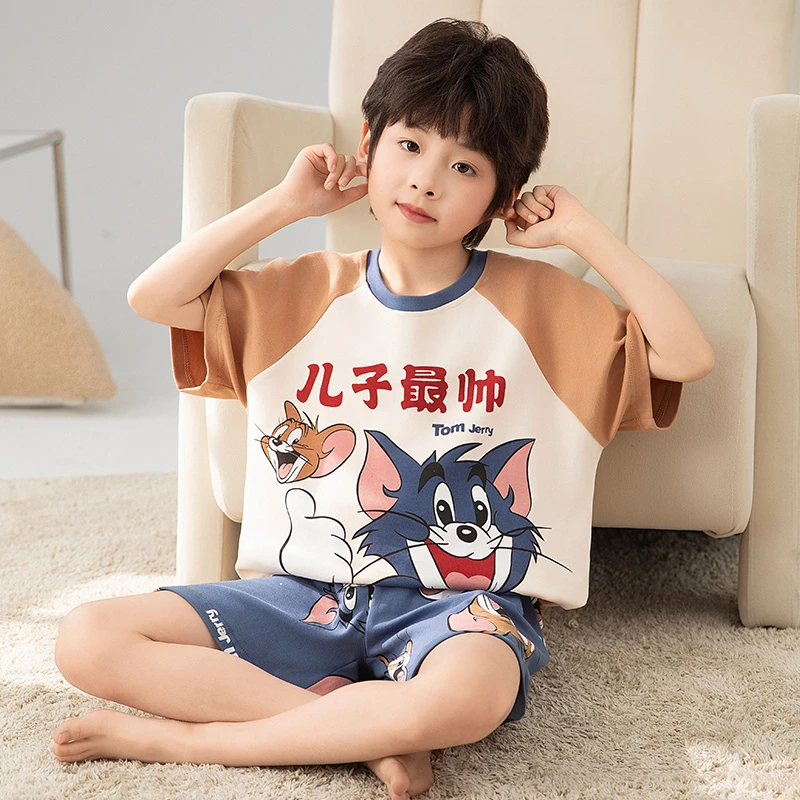 男童睡衣夏季款纯棉短袖套装2025新款儿童男孩中大童青少年家居服