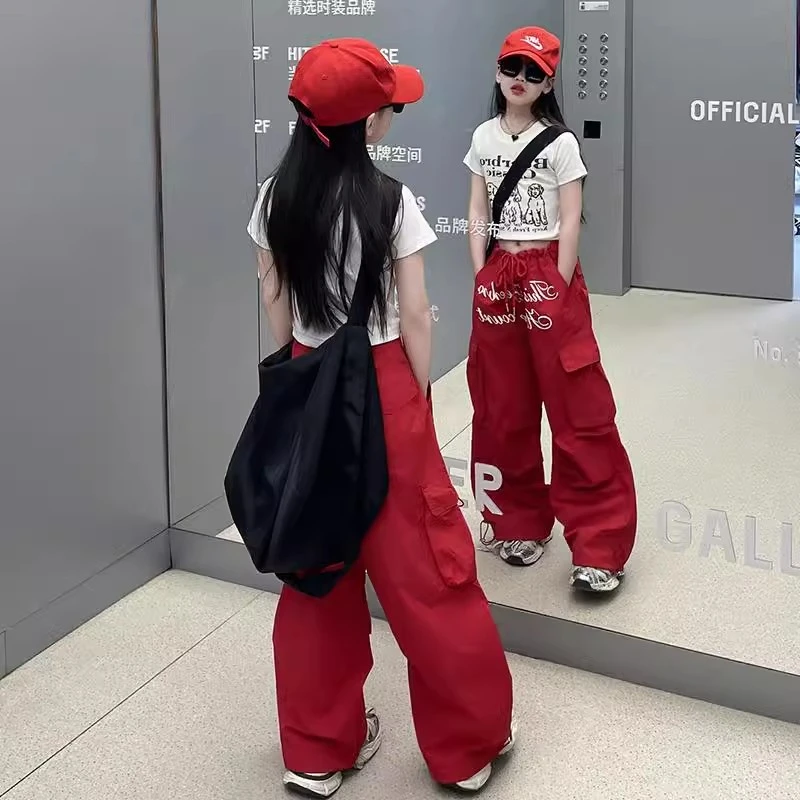 女童美式复古印花辣妹工装裤2025春季新款休闲宽松痞雅裤长裤潮