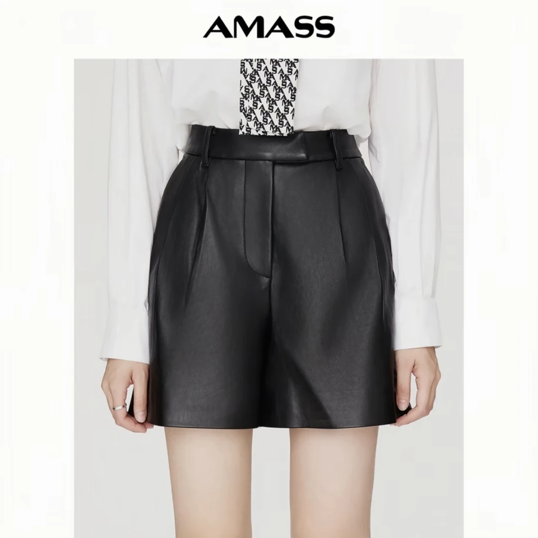 AMASS/阿玛施暗黑风ins显瘦黑色短裤百搭高腰时尚皮短裤女5100511