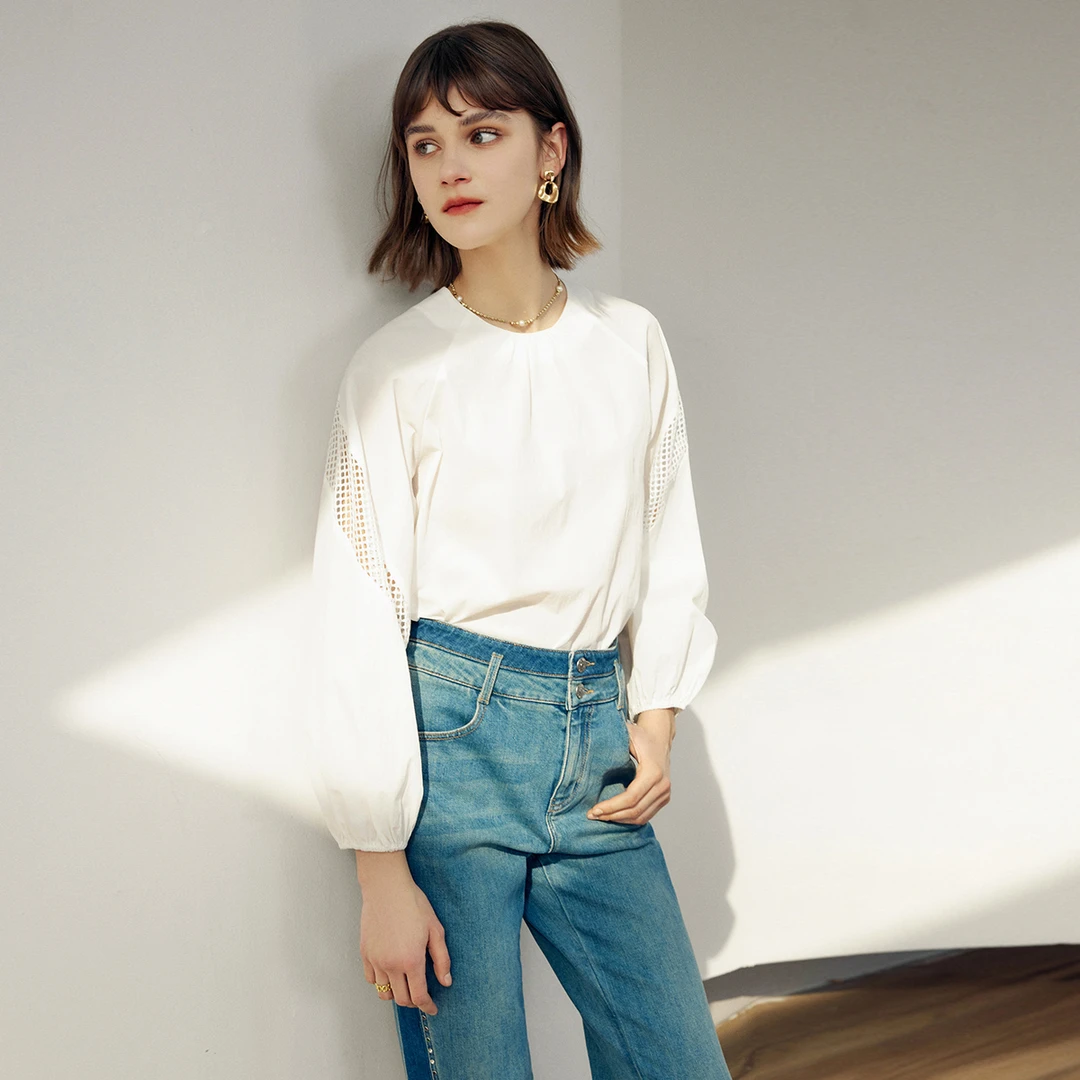 颜域简约气质白衬衫女2025新款早秋小衫通勤休闲衬衣70P411271