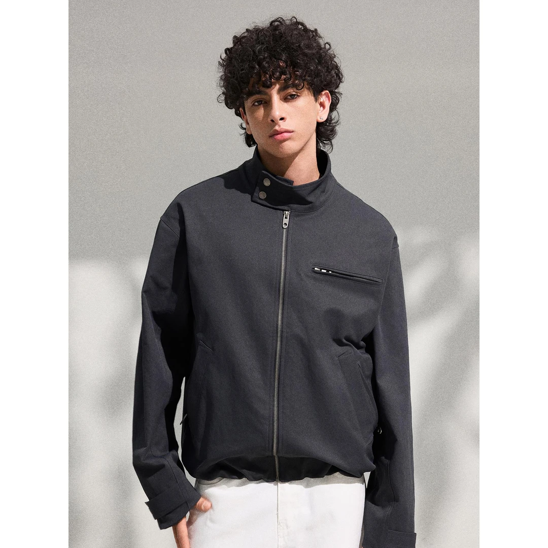 GTRG美式高街蓝灰色拉链多口袋冲锋衣弹力梭织布vibe百搭款夹克