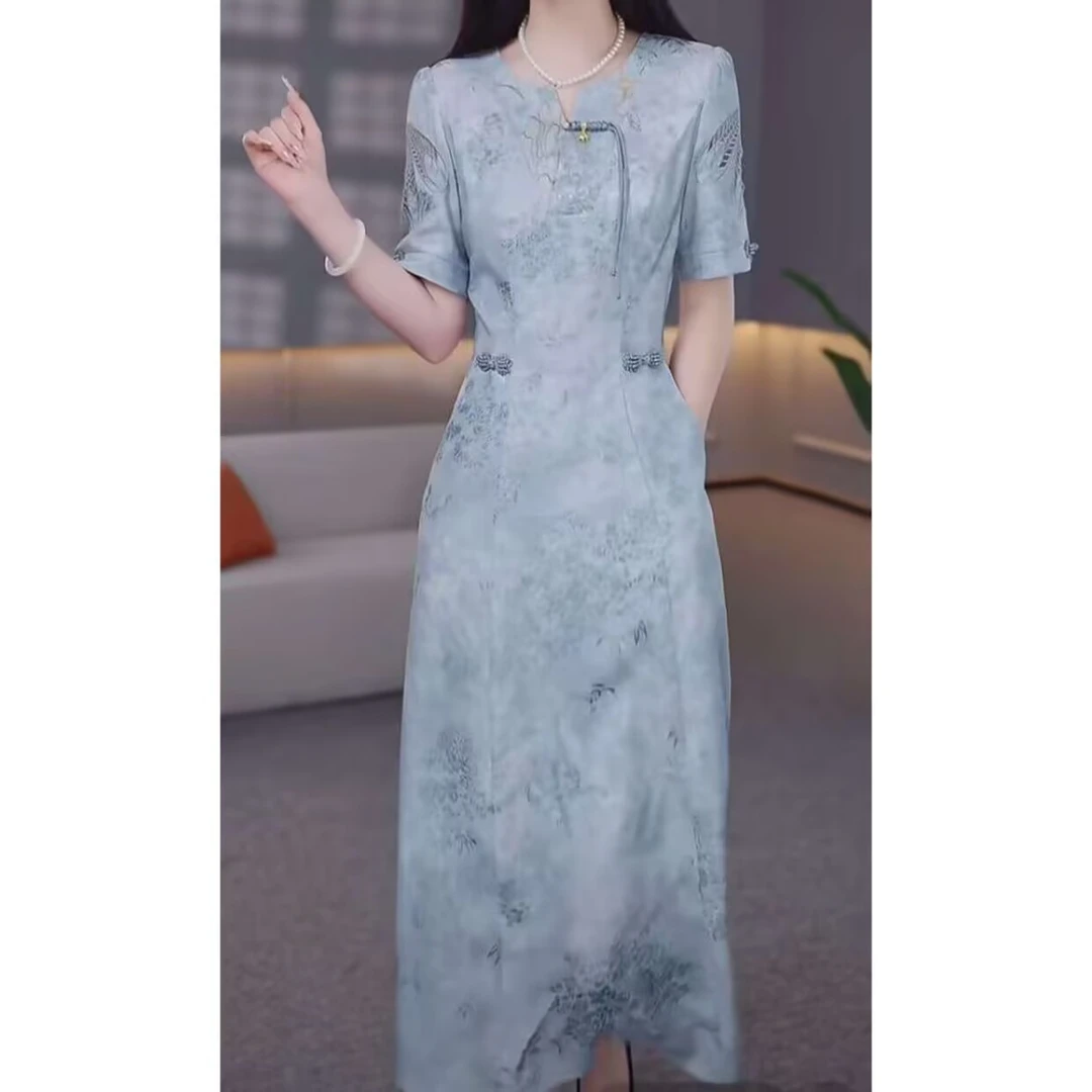 高级云锦提花缎国风时尚旗袍裙2025夏季新款新中式古风韵味旗袍女