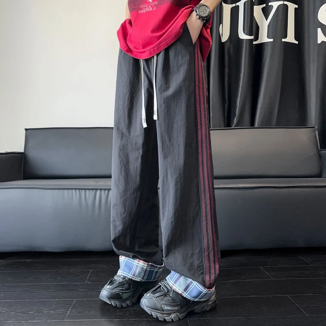 隐匿者休闲裤子男2025春季新款潮流百搭条纹拼接大码直筒休闲长裤