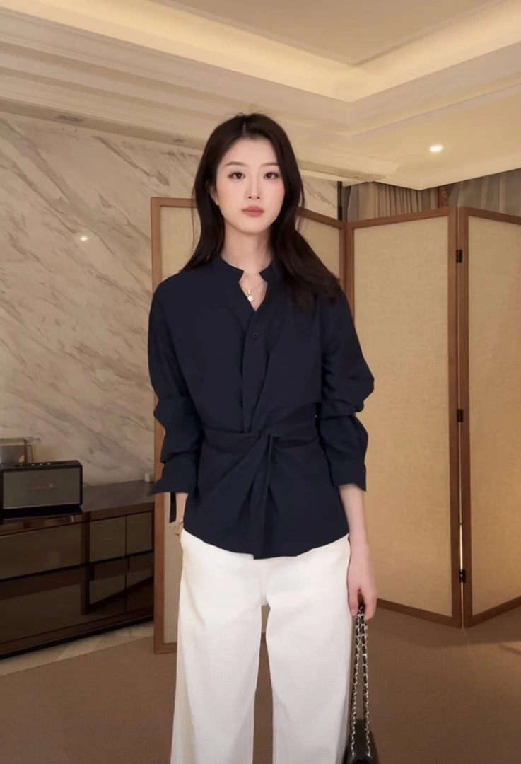 【CORIN YI】柔感莱赛尔长绒棉混纺&扭结设计收腰两穿衬衫