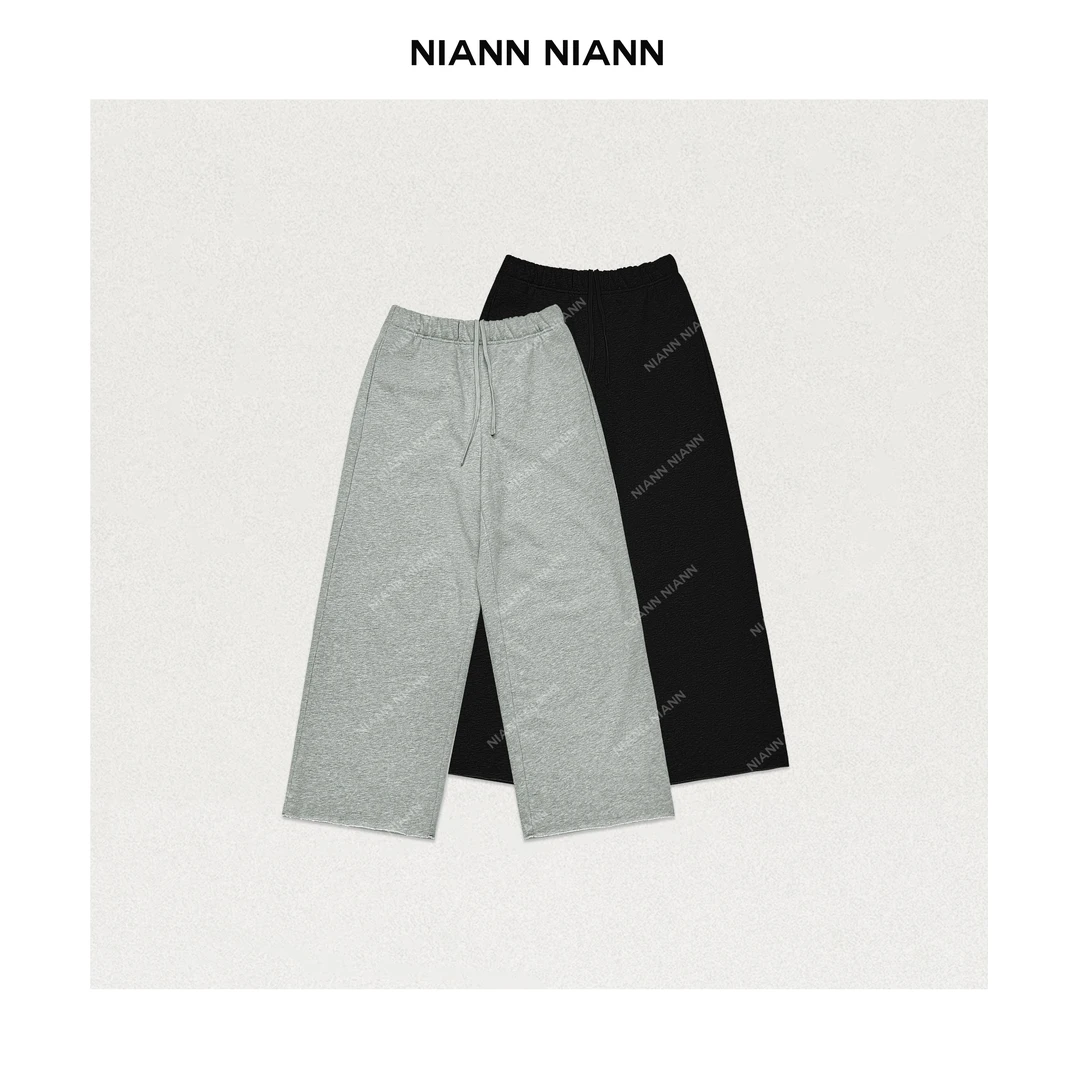 NiannNiann 新款女装简约舒适阔腿松紧腰八分随心裁运动裤15363