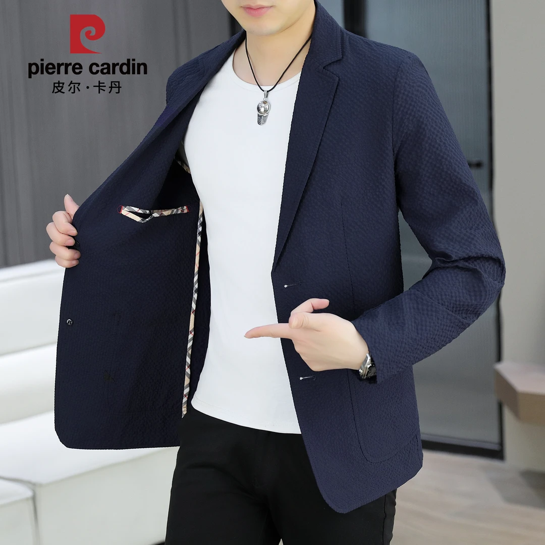 皮尔卡丹春季新款男士休闲百搭西服透气长袖时尚商务西装99126