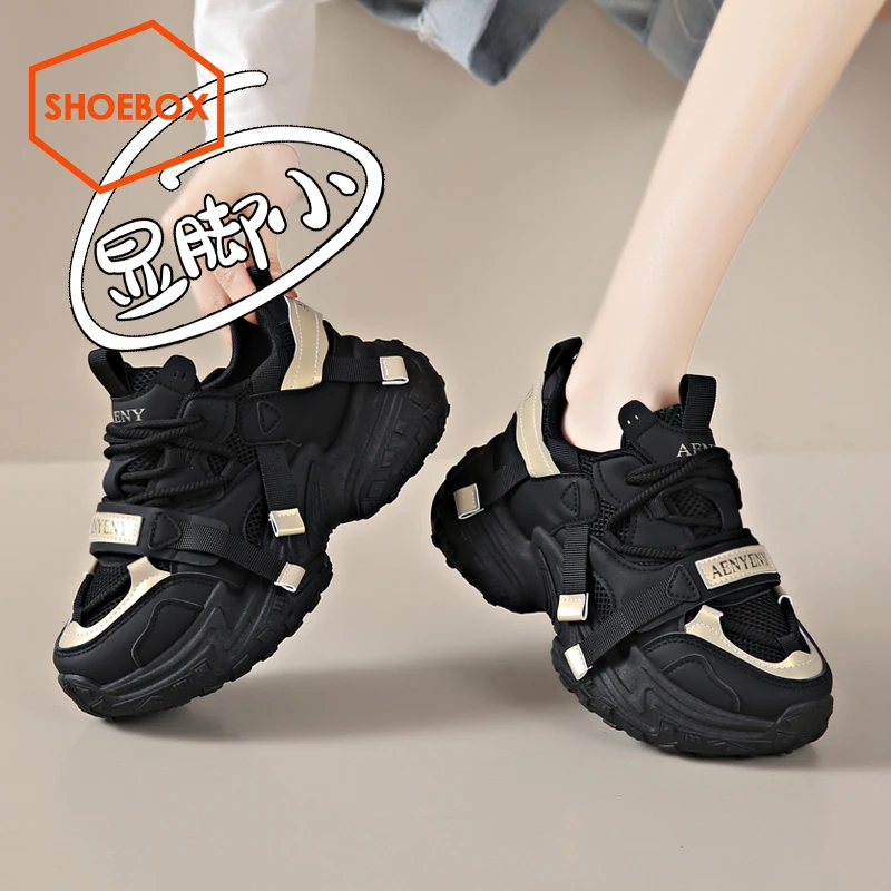 达芙妮集团皮面厚底老爹鞋女2025春季新款百搭休闲运动鞋时尚女鞋