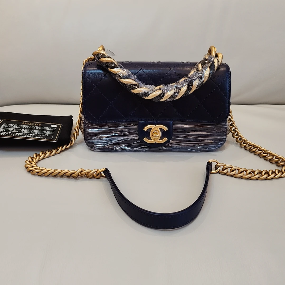 95新 Chanel/香奈儿 98新Chanel大都会风琴包蓝金小号 24开