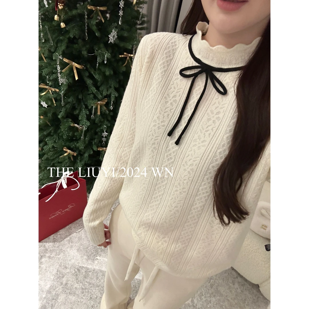 【LIUYI】冬季蝴蝶结针织长袖打底上衣412195