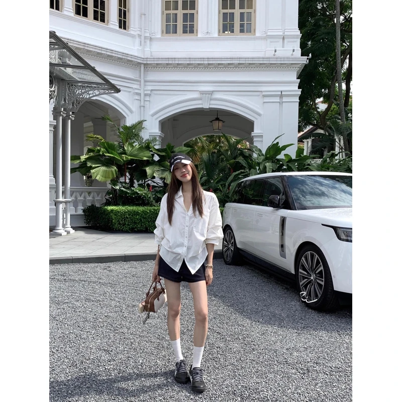 【现货】【会凹造型的白衬衫】高级感泡泡袖上衣女气质收腰显瘦衬衫