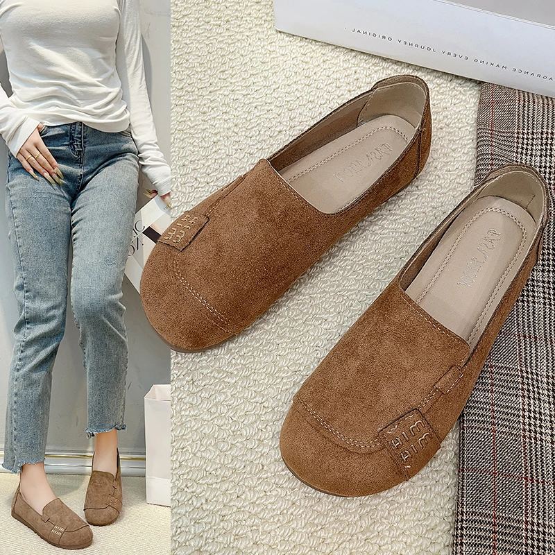 平底豆豆鞋2025春秋新款磨砂皮防滑休闲防滑软底单鞋女一脚蹬