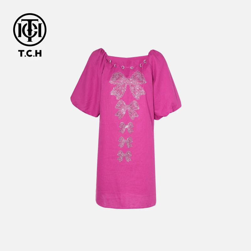 TCH烫钻工艺新时尚淑女百搭潮流连衣裙女T75B30E5057轻奢tch