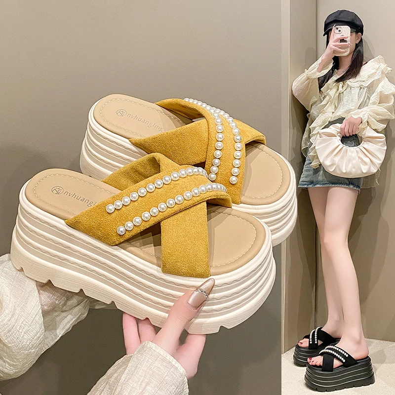 增高8cm厚底拖鞋女夏外穿高级感配裙子2025新款超火海边绝美凉拖