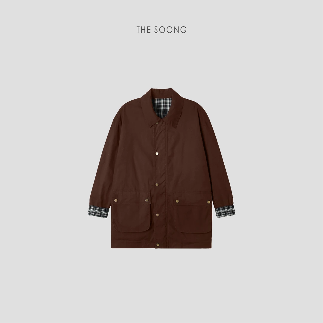 THESOONG|复古做旧油蜡撞色格纹防风夹克外套HWWT7889