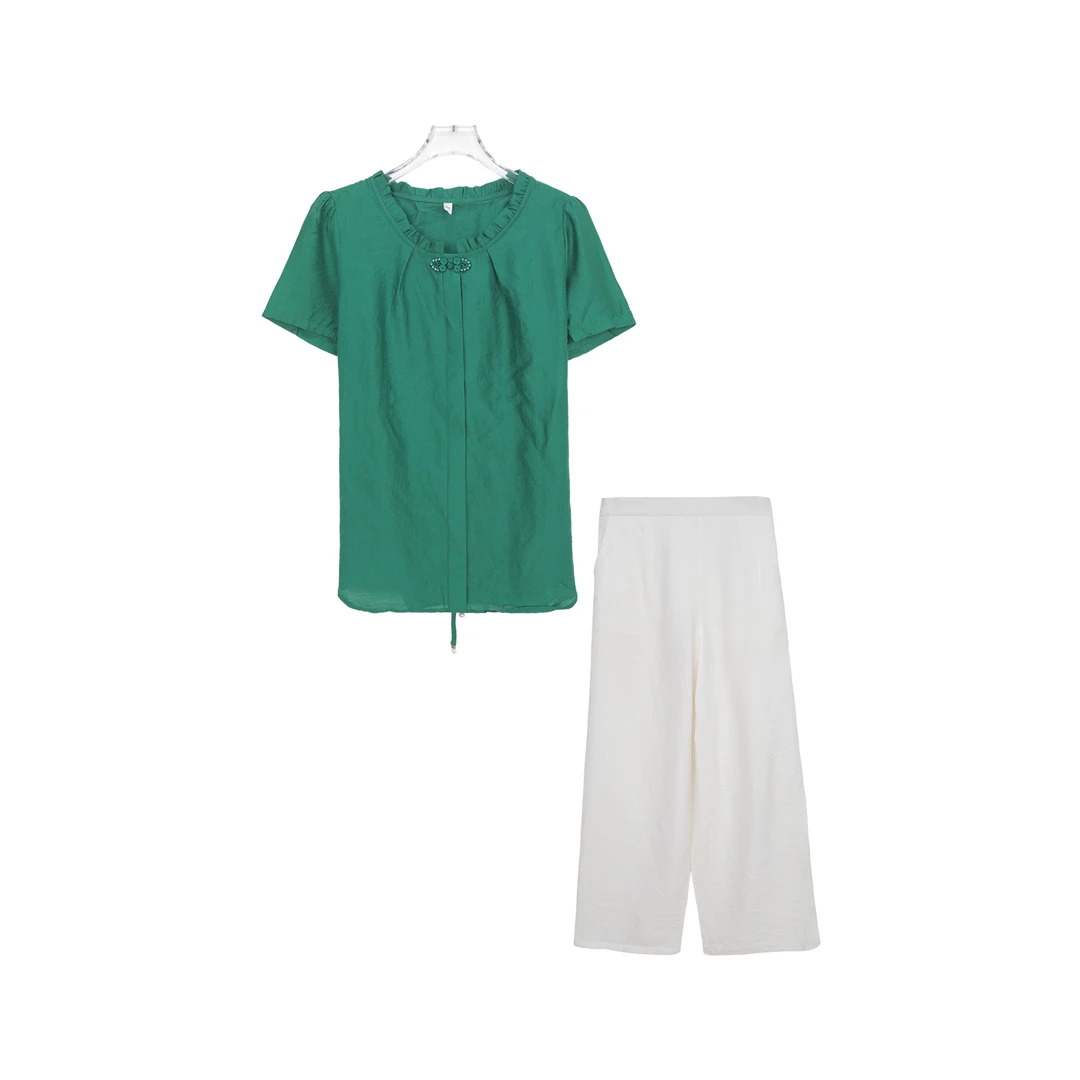 新中式国风盘扣气质设计感衬衫阔腿裤两件套Z220