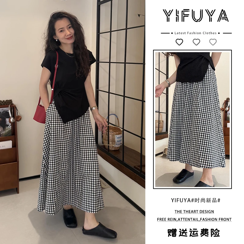 裙子套装显瘦高腰时尚夏季复古格子气质小个子休闲减龄宽松两件套