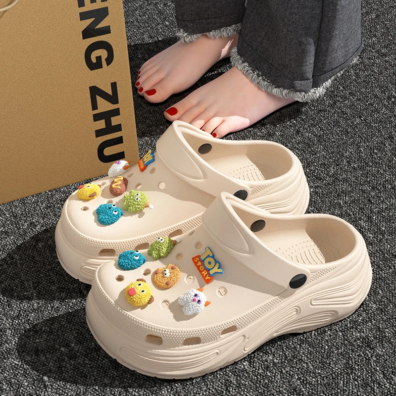 厚底增高洞洞鞋女夏季外穿2025新款软底防滑eva沙滩包头凉拖鞋女