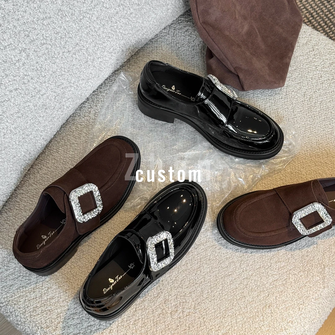 Lucky -方星- 4cm/方钻设计百搭时尚中跟乐福鞋单鞋