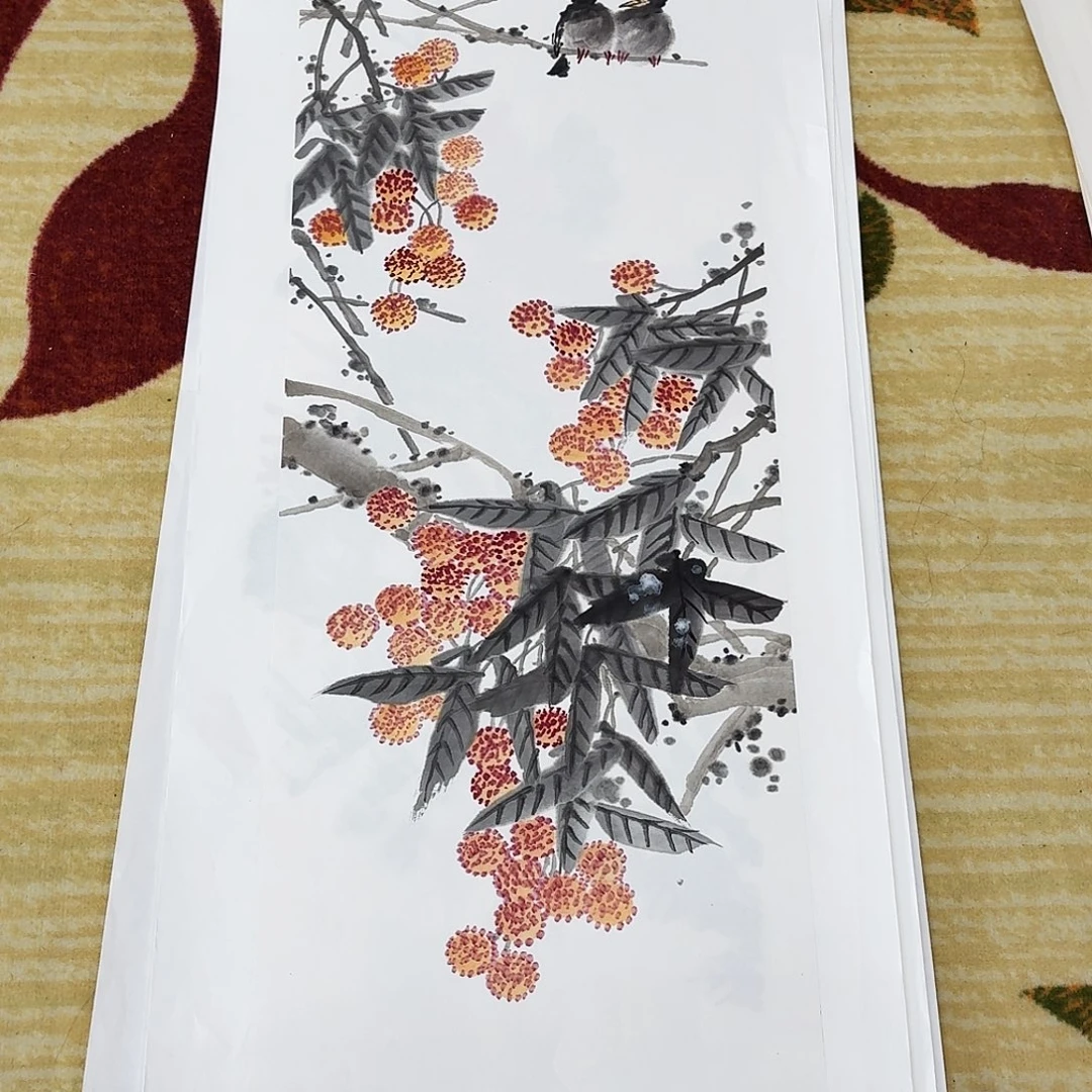 国画四尺对开花鸟