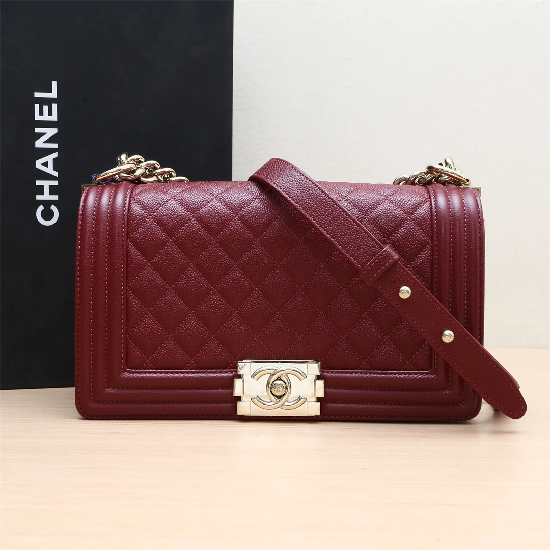 99新 Chanel/香奈儿 小花柳 Leboy 中号 红色 芯片开 金扣包