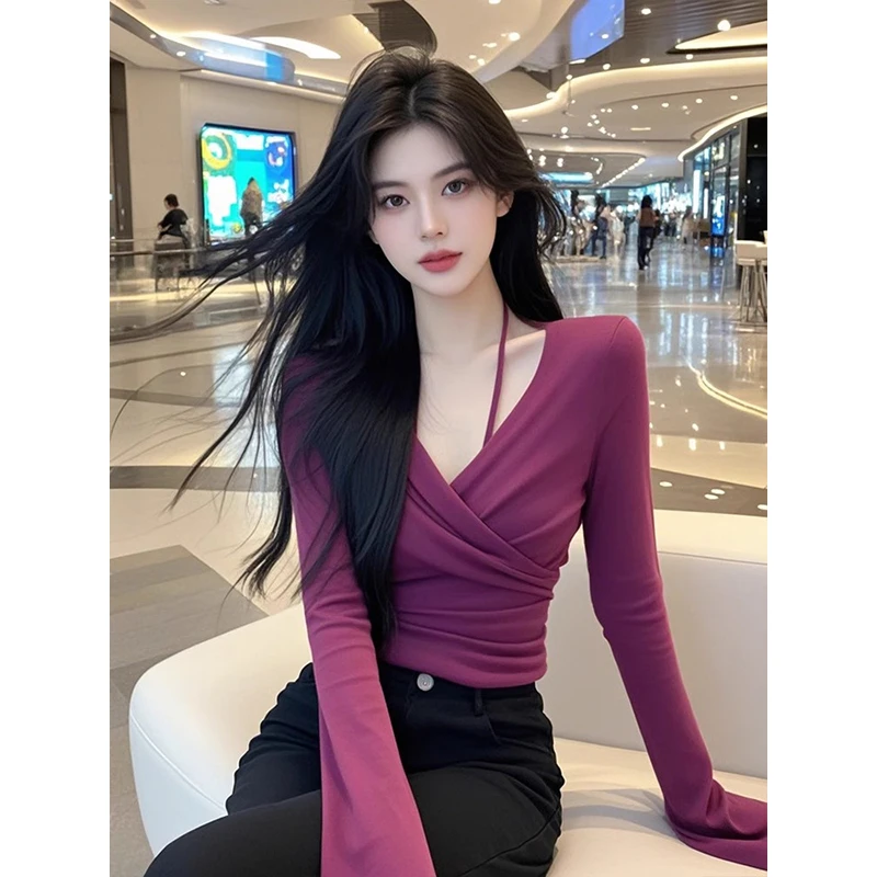 磨毛加厚轻熟风气质时髦百搭德绒紫色短款上衣2024年秋季新款上衣