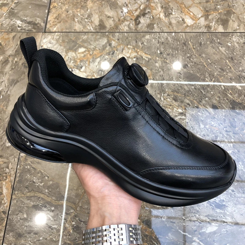 新款旋转纽扣真皮男鞋春秋百搭厚底牛皮商务舒适轻便潮流休闲鞋男